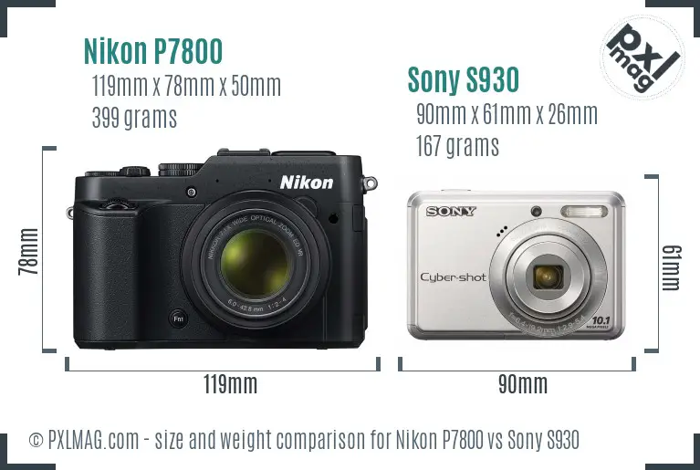 Nikon P7800 vs Sony S930 size comparison