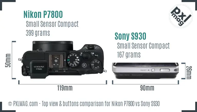 Nikon P7800 vs Sony S930 top view buttons comparison