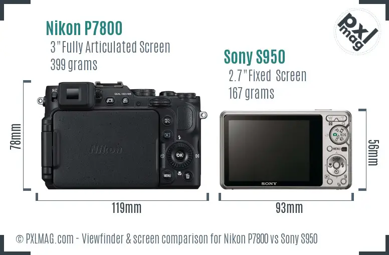Nikon P7800 vs Sony S950 Screen and Viewfinder comparison