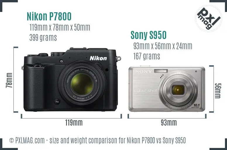 Nikon P7800 vs Sony S950 size comparison