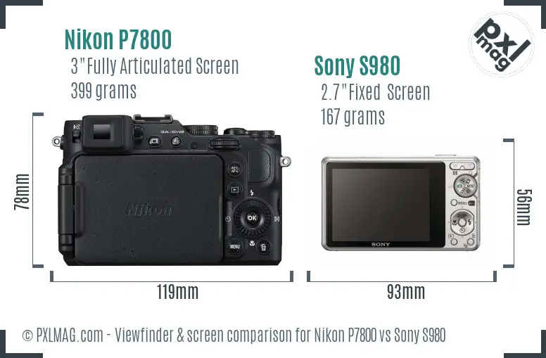 Nikon P7800 vs Sony S980 Screen and Viewfinder comparison