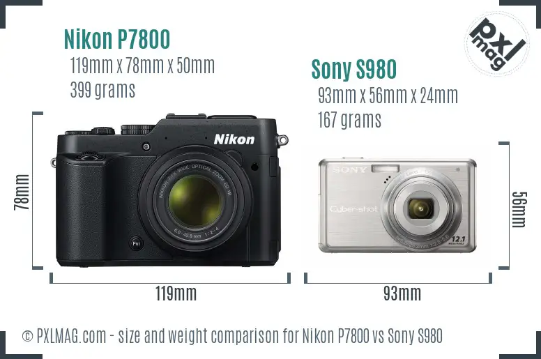 Nikon P7800 vs Sony S980 size comparison