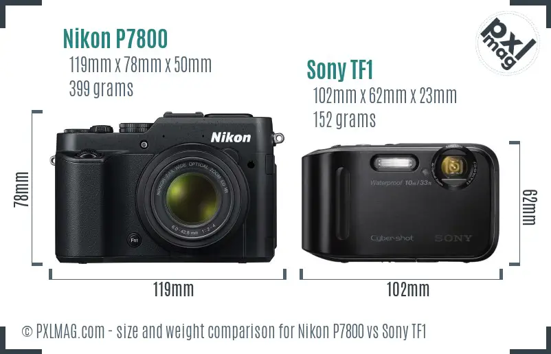 Nikon P7800 vs Sony TF1 size comparison