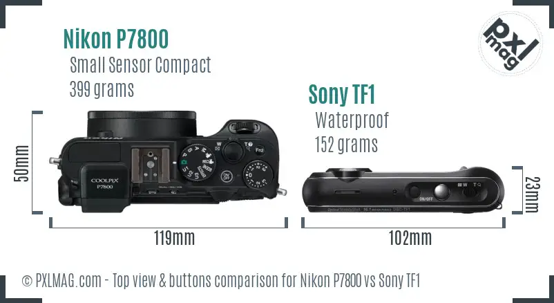 Nikon P7800 vs Sony TF1 top view buttons comparison