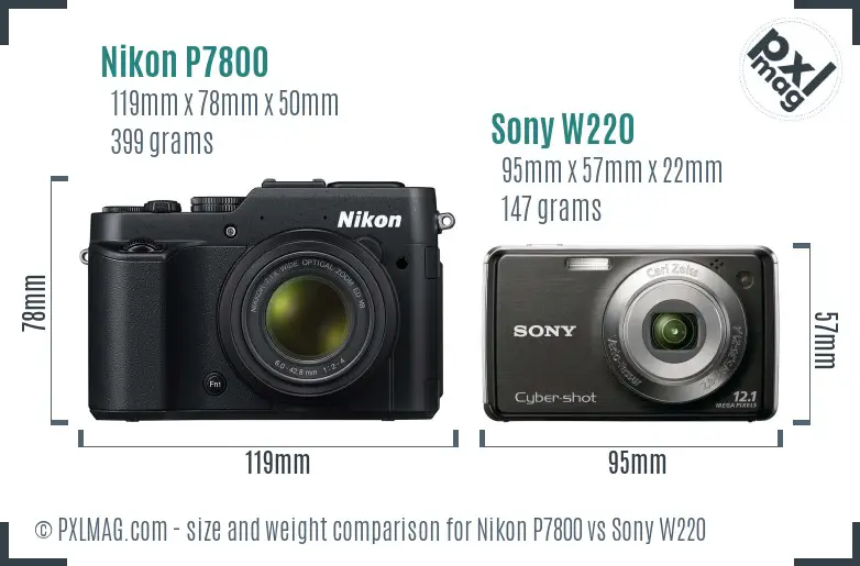 Nikon P7800 vs Sony W220 size comparison