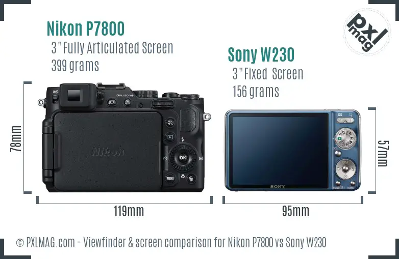 Nikon P7800 vs Sony W230 Screen and Viewfinder comparison