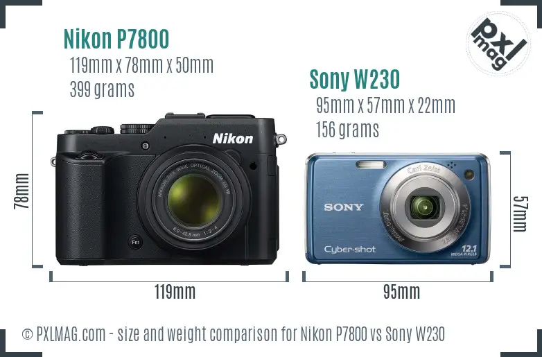 Nikon P7800 vs Sony W230 size comparison