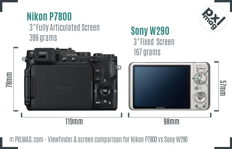 Nikon P7800 vs Sony W290 Screen and Viewfinder comparison