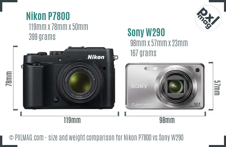 Nikon P7800 vs Sony W290 size comparison