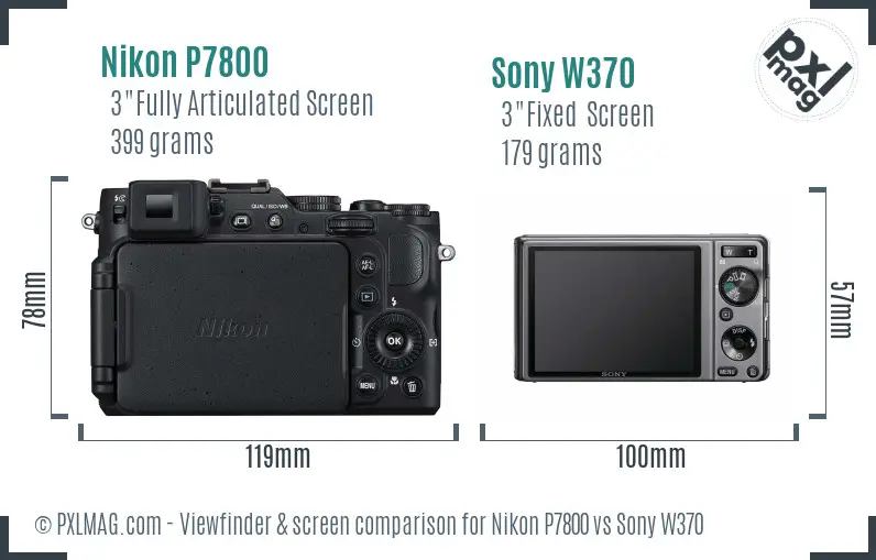 Nikon P7800 vs Sony W370 Screen and Viewfinder comparison