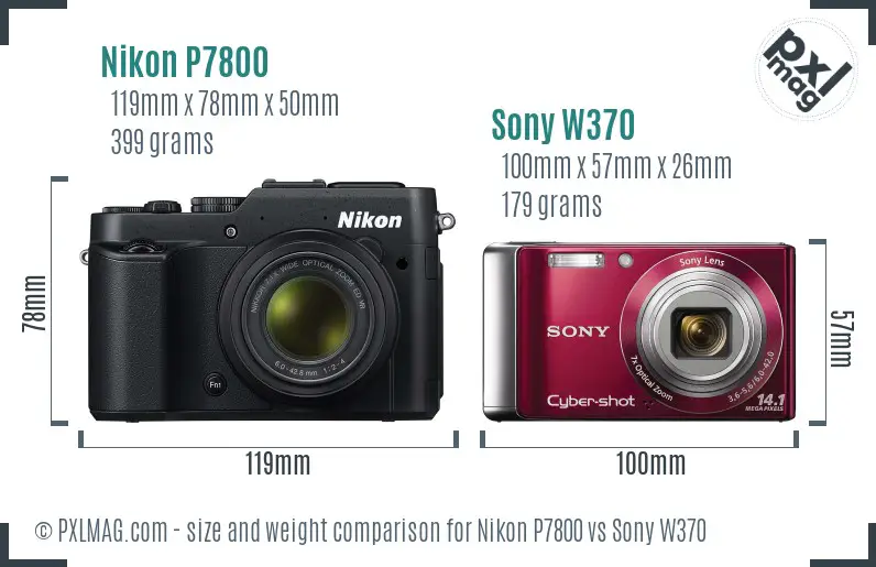 Nikon P7800 vs Sony W370 size comparison