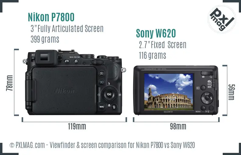 Nikon P7800 vs Sony W620 Screen and Viewfinder comparison