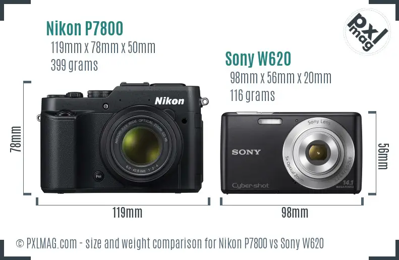 Nikon P7800 vs Sony W620 size comparison