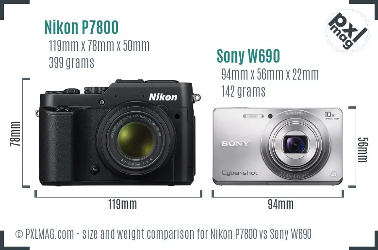 Nikon P7800 vs Sony W690 size comparison