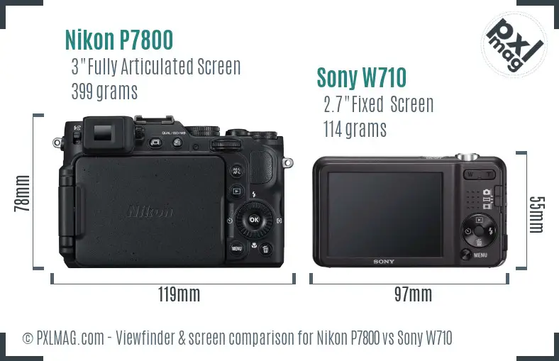 Nikon P7800 vs Sony W710 Screen and Viewfinder comparison