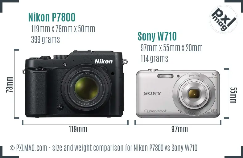 Nikon P7800 vs Sony W710 size comparison