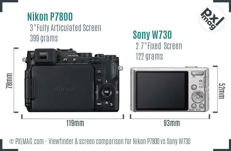 Nikon P7800 vs Sony W730 Screen and Viewfinder comparison