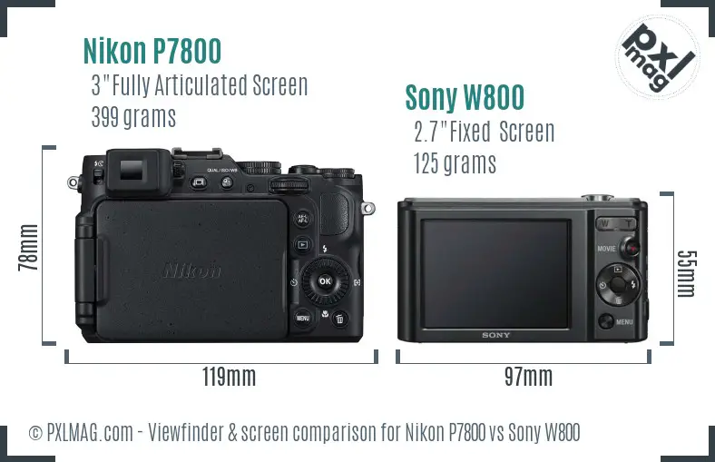 Nikon P7800 vs Sony W800 Screen and Viewfinder comparison