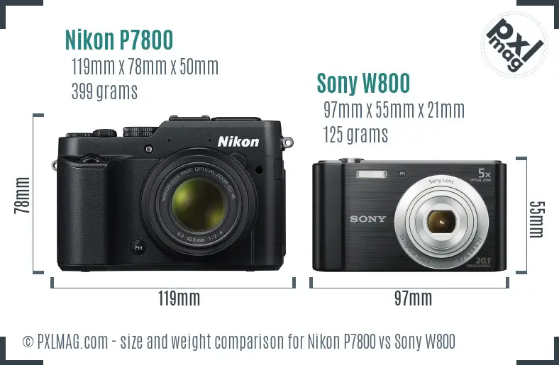 Nikon P7800 vs Sony W800 size comparison