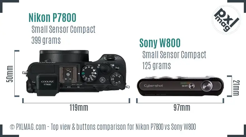 Nikon P7800 vs Sony W800 top view buttons comparison