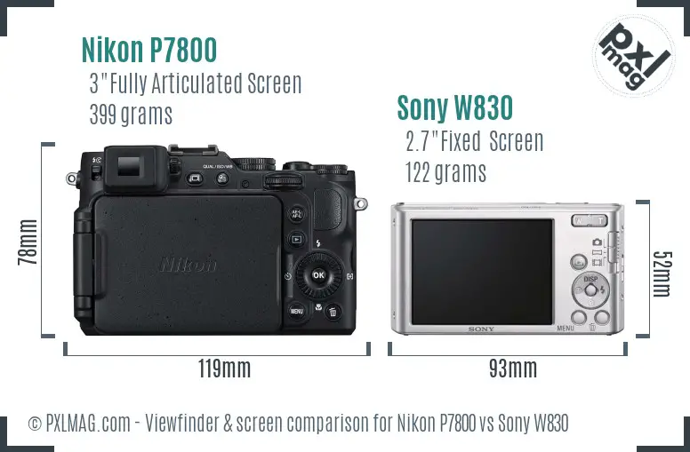 Nikon P7800 vs Sony W830 Screen and Viewfinder comparison