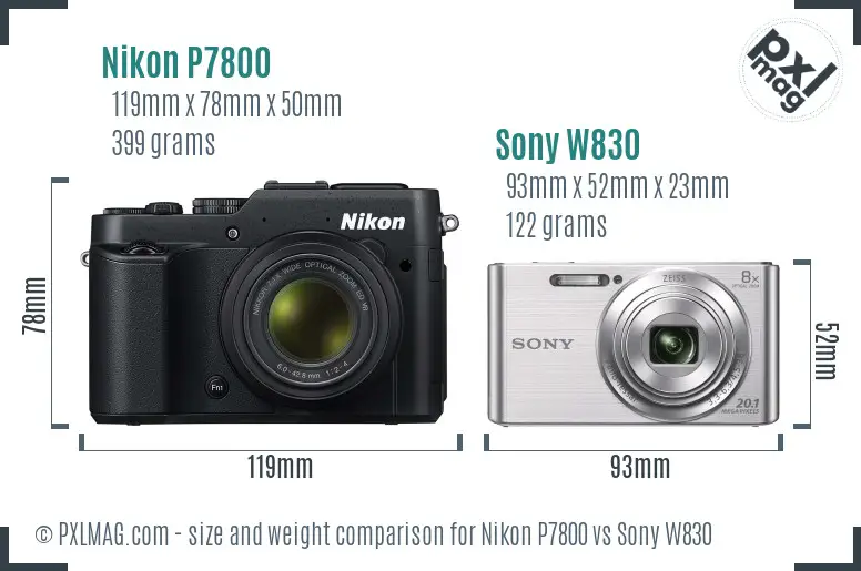 Nikon P7800 vs Sony W830 size comparison