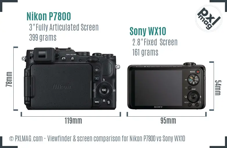 Nikon P7800 vs Sony WX10 Screen and Viewfinder comparison