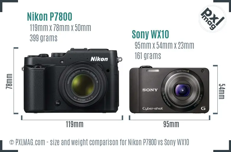 Nikon P7800 vs Sony WX10 size comparison