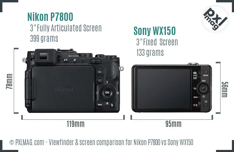 Nikon P7800 vs Sony WX150 Screen and Viewfinder comparison