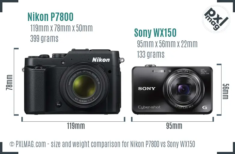 Nikon P7800 vs Sony WX150 size comparison