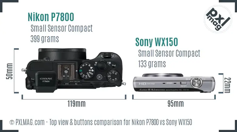 Nikon P7800 vs Sony WX150 top view buttons comparison