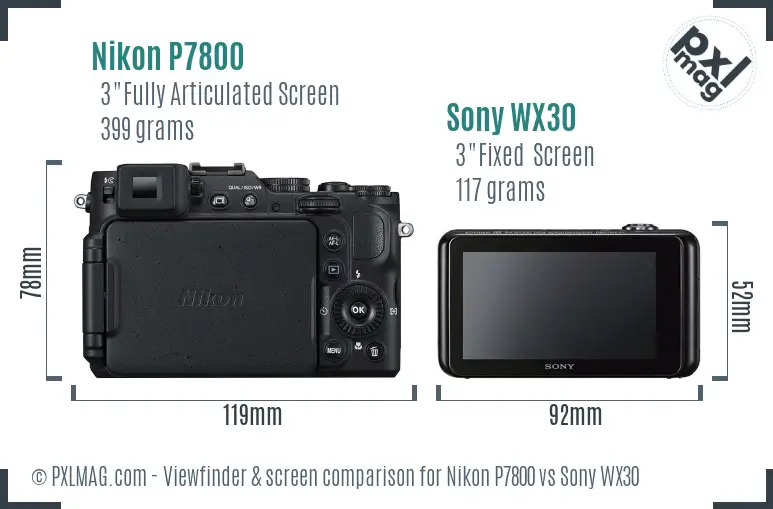 Nikon P7800 vs Sony WX30 Screen and Viewfinder comparison