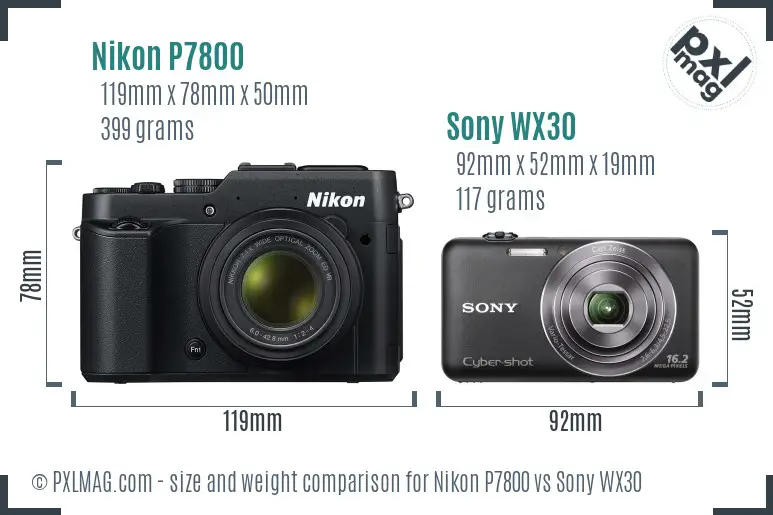 Nikon P7800 vs Sony WX30 size comparison