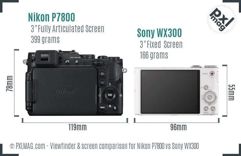 Nikon P7800 vs Sony WX300 Screen and Viewfinder comparison