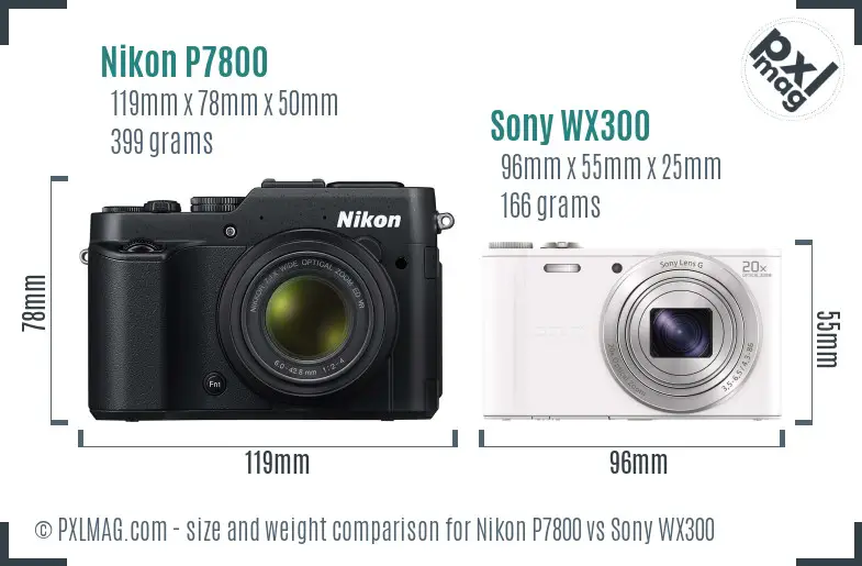 Nikon P7800 vs Sony WX300 size comparison