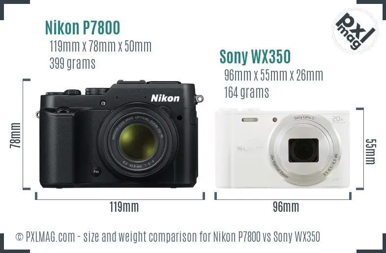 Nikon P7800 vs Sony WX350 size comparison Nikon P7800 vs Sony WX350 size comparison