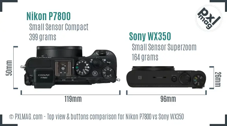 Nikon P7800 vs Sony WX350 top view buttons comparison Nikon P7800 vs Sony WX350 top view buttons comparison