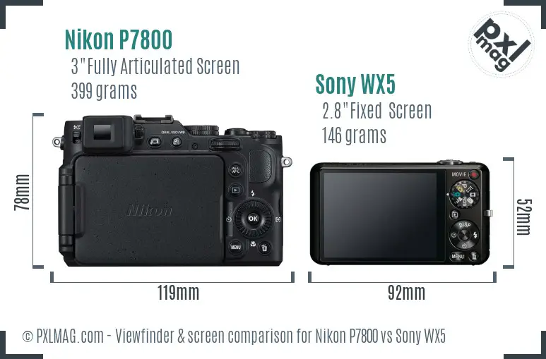 Nikon P7800 vs Sony WX5 Screen and Viewfinder comparison