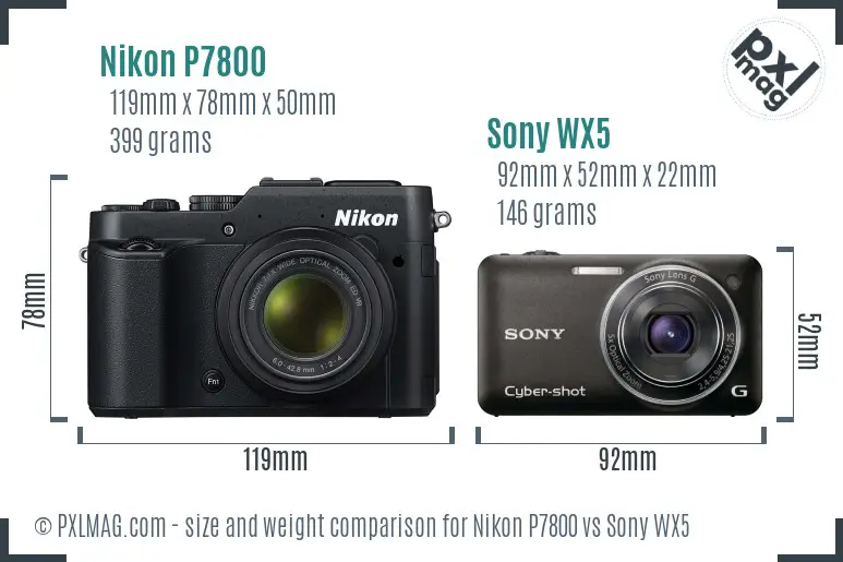 Nikon P7800 vs Sony WX5 size comparison