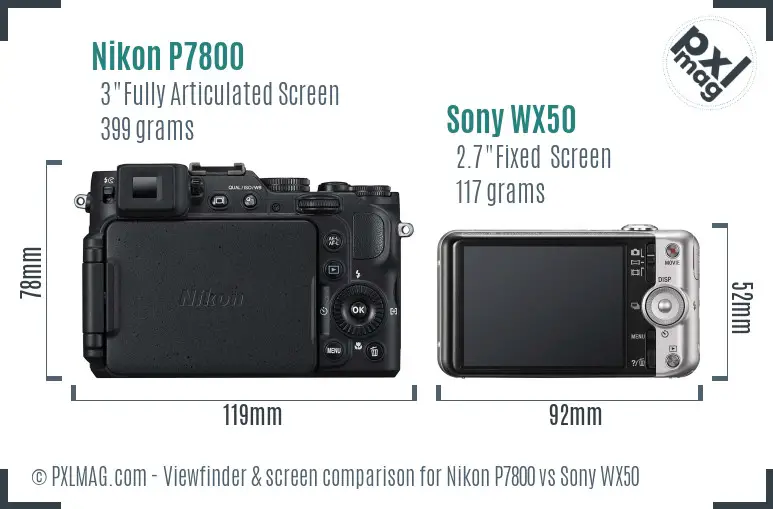 Nikon P7800 vs Sony WX50 Screen and Viewfinder comparison