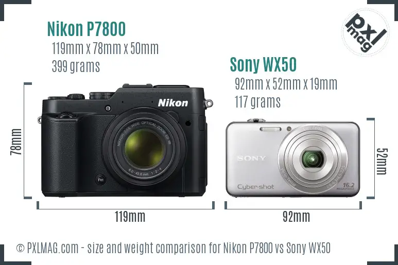 Nikon P7800 vs Sony WX50 size comparison