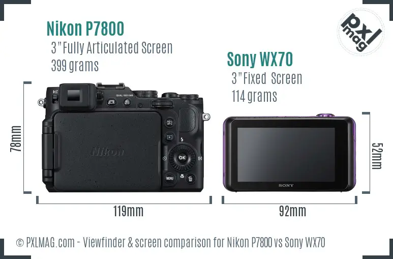 Nikon P7800 vs Sony WX70 Screen and Viewfinder comparison