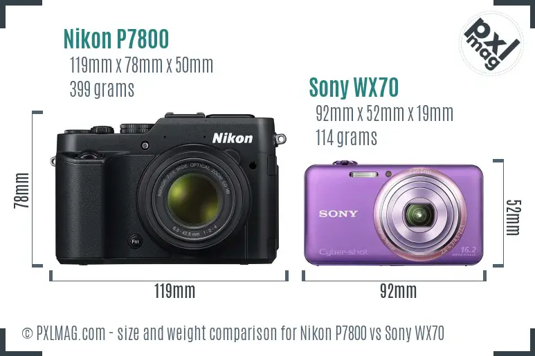 Nikon P7800 vs Sony WX70 size comparison