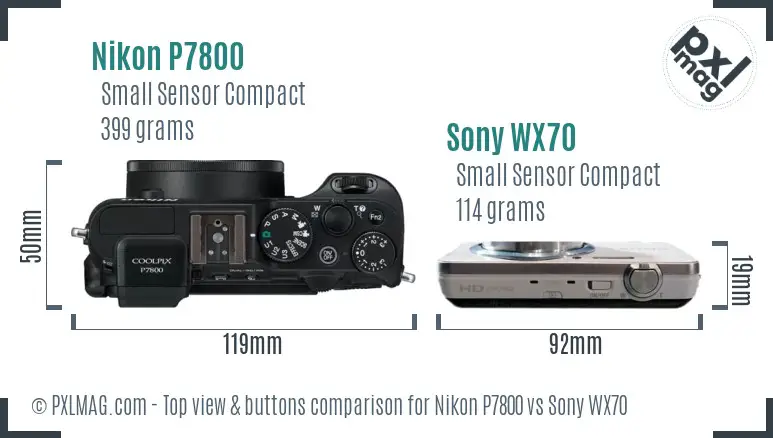Nikon P7800 vs Sony WX70 top view buttons comparison