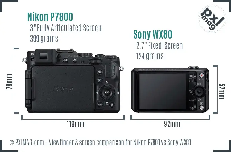 Nikon P7800 vs Sony WX80 Screen and Viewfinder comparison