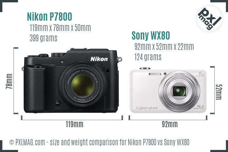 Nikon P7800 vs Sony WX80 size comparison