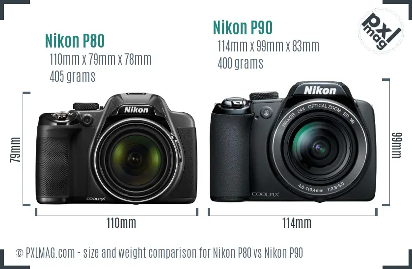 Nikon P80 vs Nikon P90 size comparison