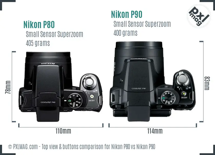 Nikon P80 vs Nikon P90 top view buttons comparison