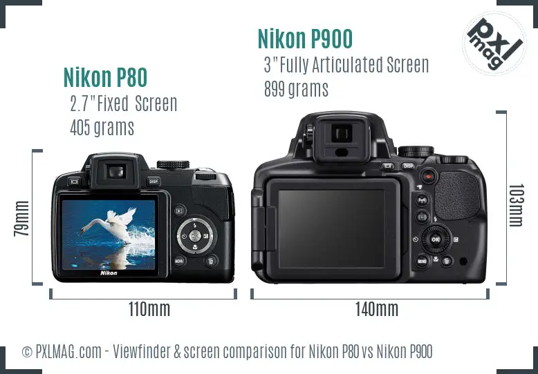 Nikon P80 vs Nikon P900 Screen and Viewfinder comparison