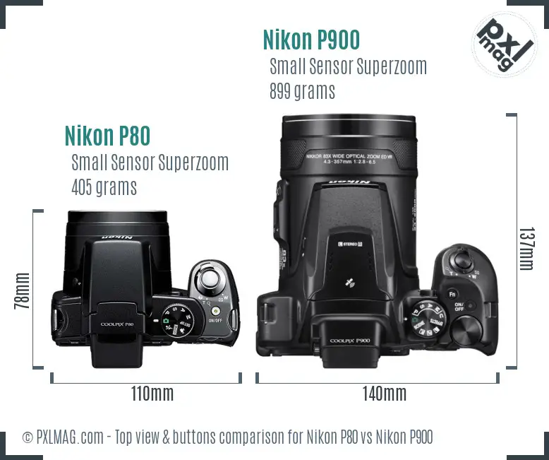 Nikon P80 vs Nikon P900 top view buttons comparison